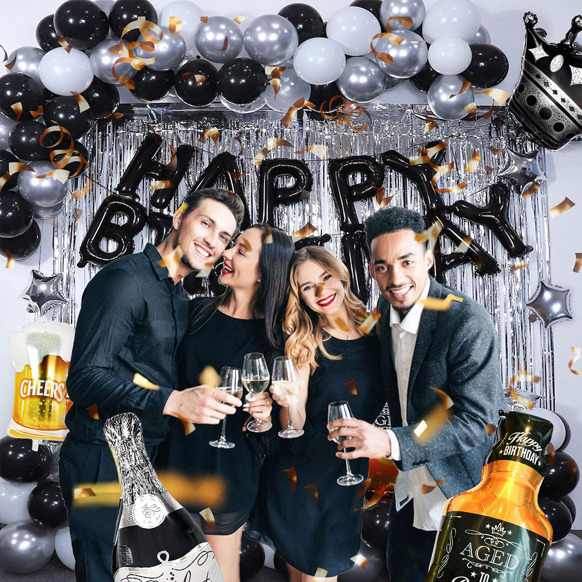 Black Birthday Balloons Kit - 73pcs for Milestone Celebrations