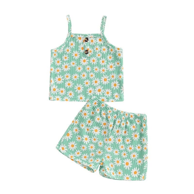 Daisy Print Baby Girls Summer Outfit - 2 Piece Set 1-5T