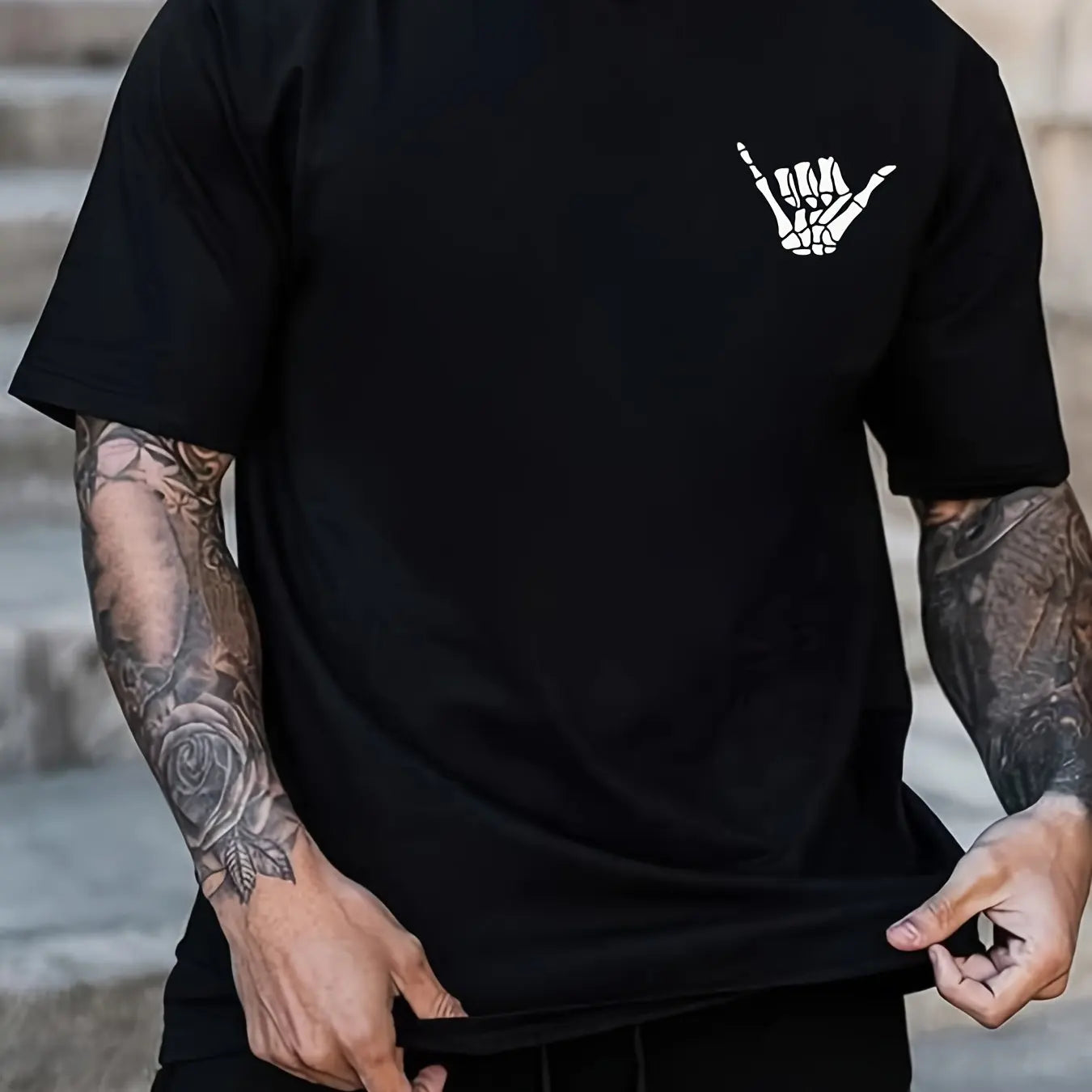 Mens Rock & Roll Graphic Tee - Casual Crew Neck T-Shirt