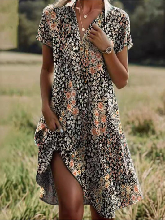 Bohemian V-Neck Long Skirt Dress with Pockets - 2024 Summer