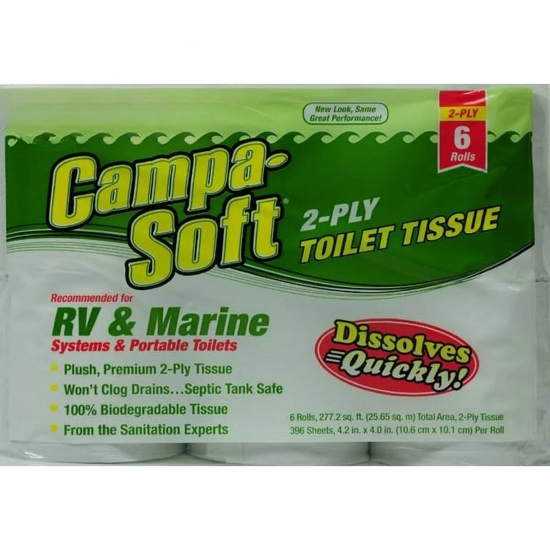 RV & Marine Toilet Paper 6 Rolls - Septic Safe & Dissolvable