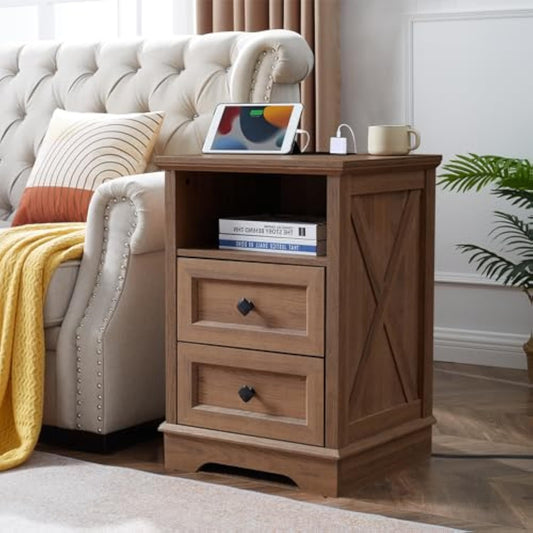 2 Drawer Dresser with Charging Station - Farmhouse Style