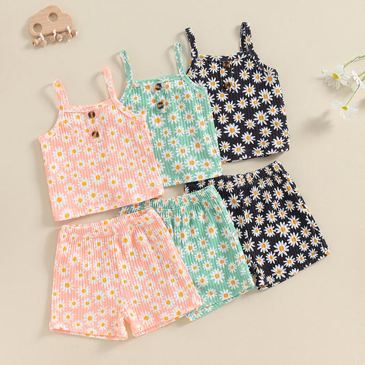 Daisy Print Baby Girls Summer Outfit - 2 Piece Set 1-5T