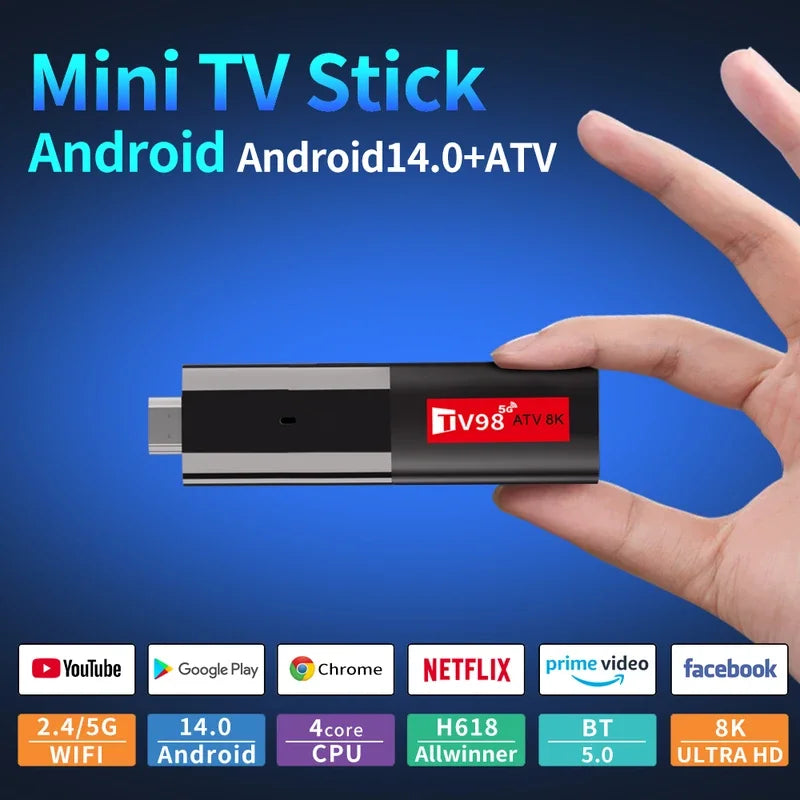 8K Android 14 TV Stick: HDR, WiFi 2.4/5G Streaming Box