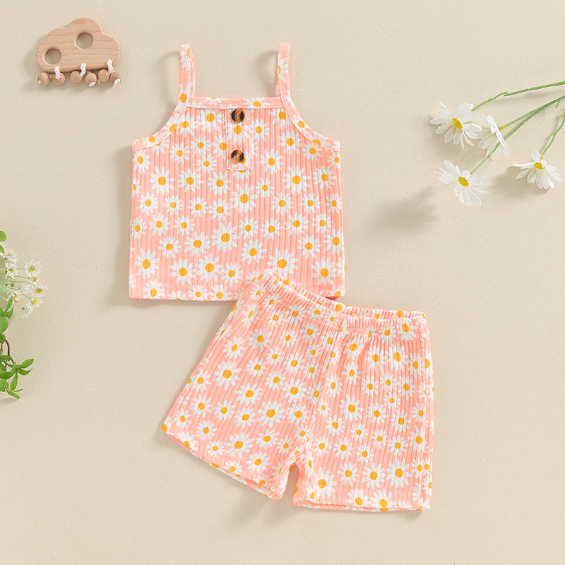 Daisy Print Baby Girls Summer Outfit - 2 Piece Set 1-5T