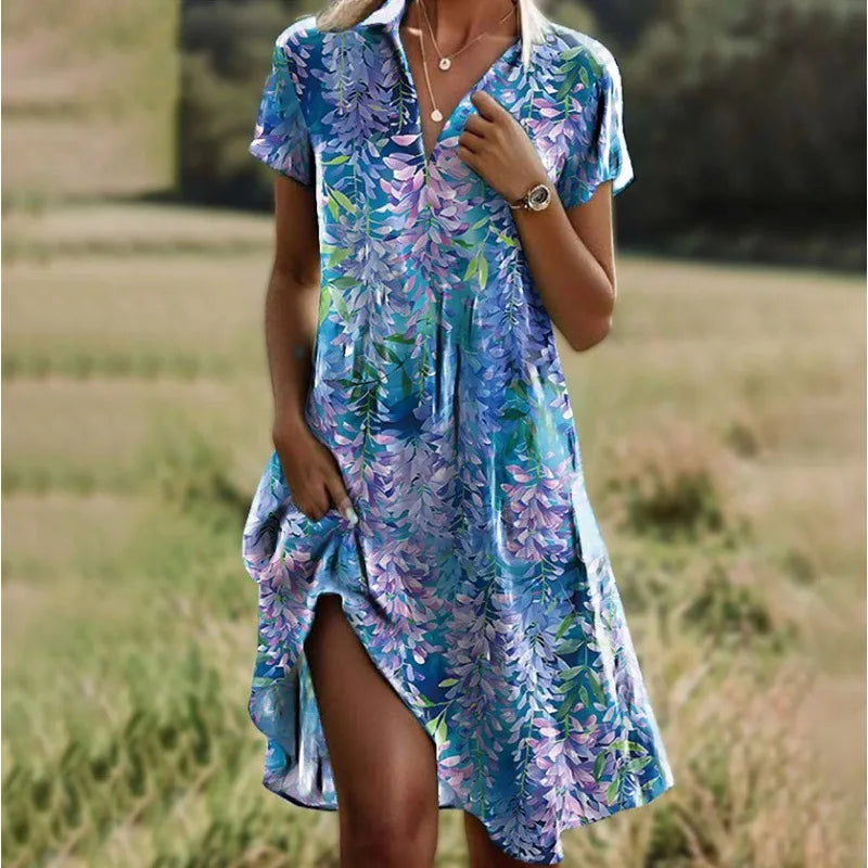 Bohemian V-Neck Long Skirt Dress with Pockets - 2024 Summer