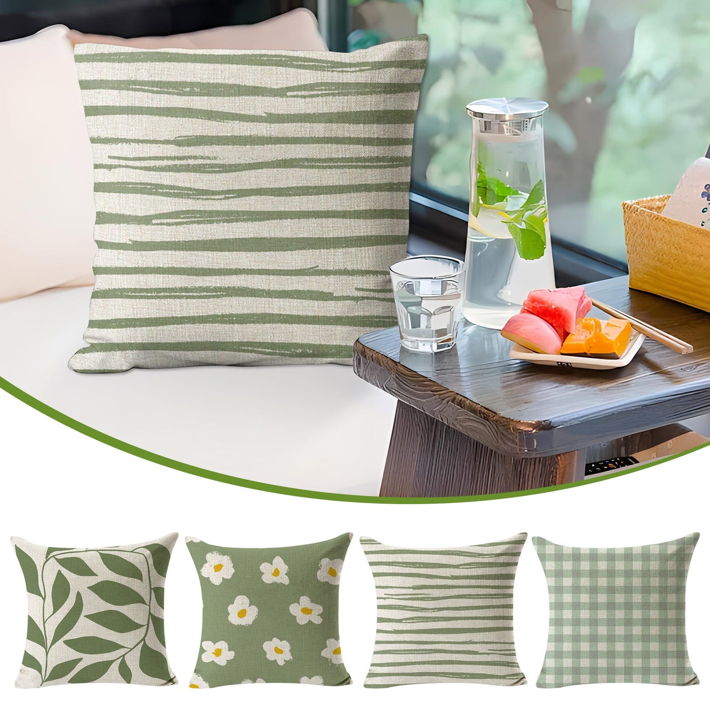 Striped Floral Leaf Pillow Covers - 2025 Fashion Decor