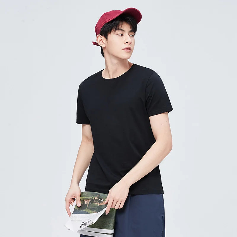 Men's Summer Cotton T-Shirts 2024 - O Neck Stretch Solid