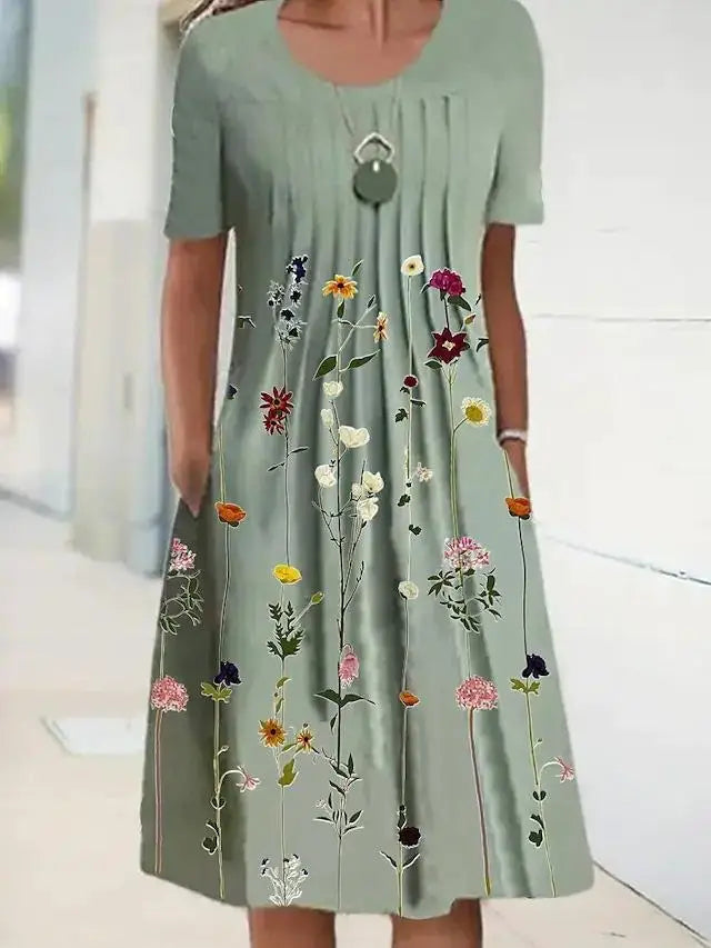 Floral Summer Dress Women O-neck Short Sleeve Fashion