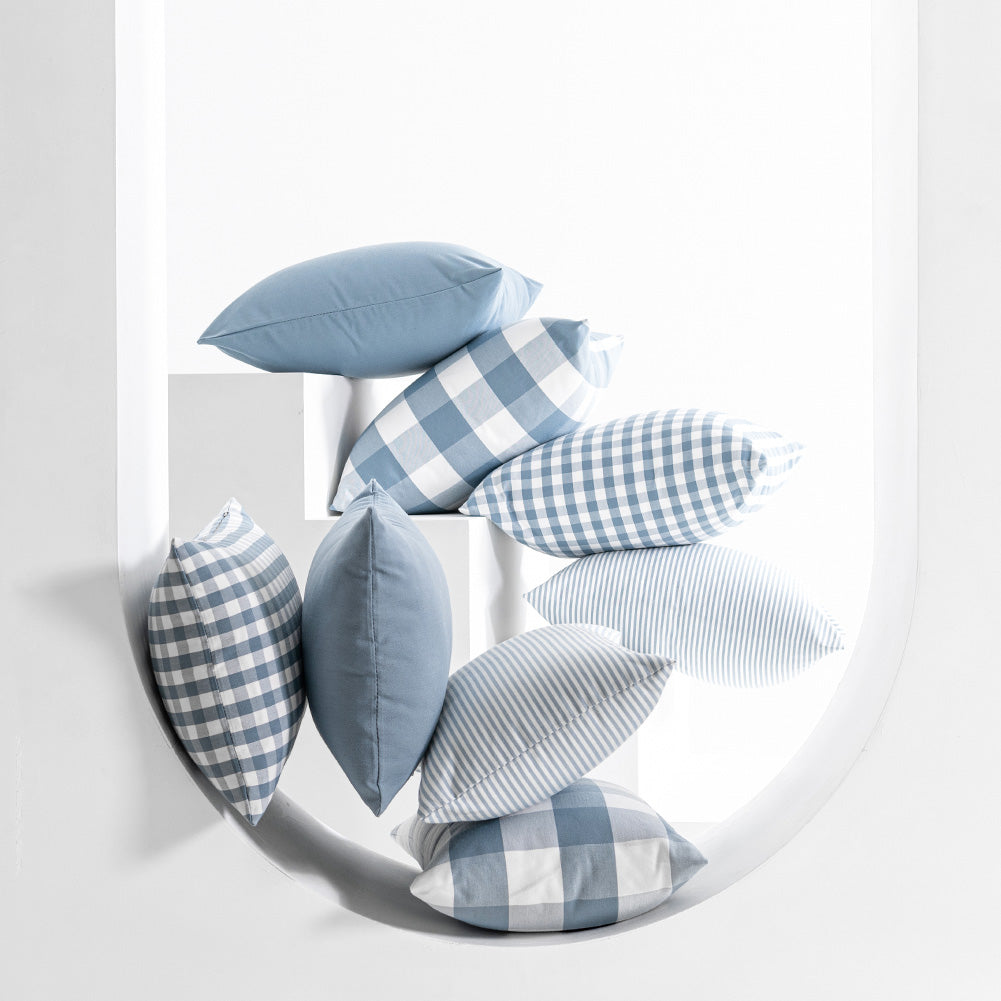 Light Blue Plaid Pillow Covers - Decorative Sofa Cushion 30x50cm