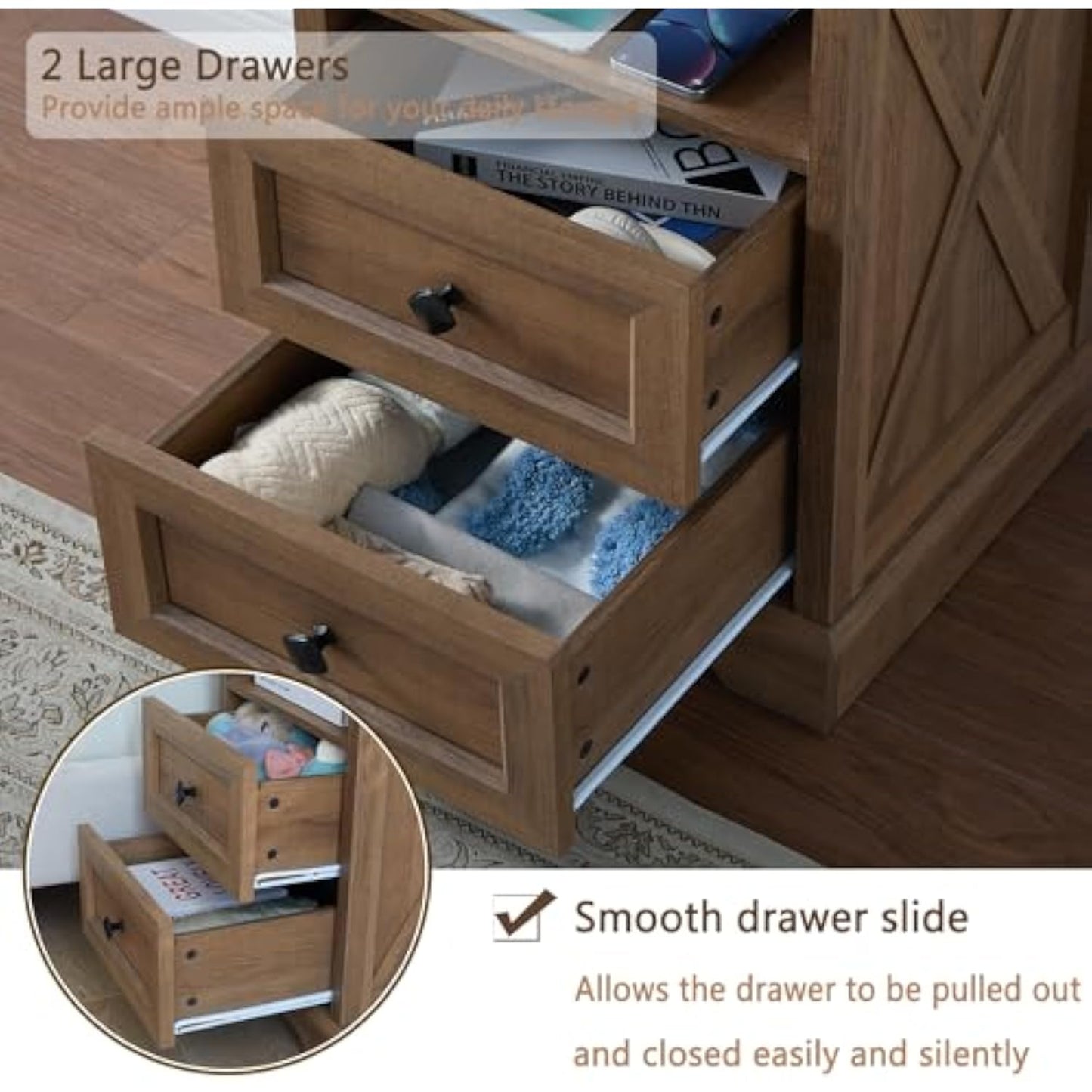 2 Drawer Dresser with Charging Station - Farmhouse Style