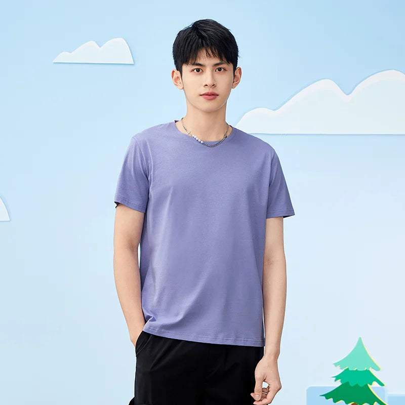 Men's Summer Cotton T-Shirts 2024 - O Neck Stretch Solid
