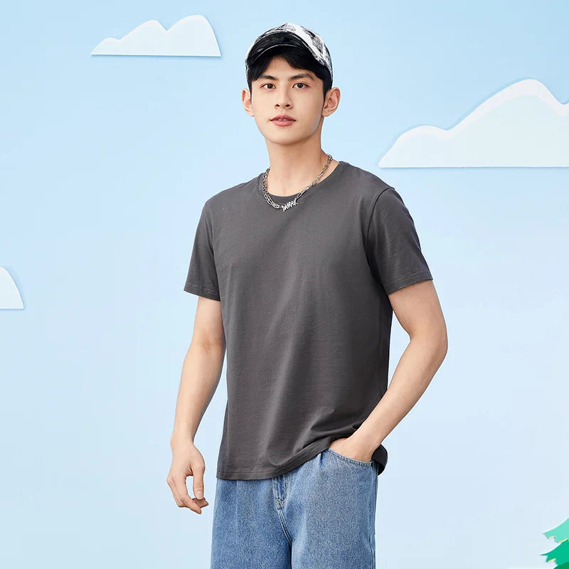 Men's Summer Cotton T-Shirts 2024 - O Neck Stretch Solid