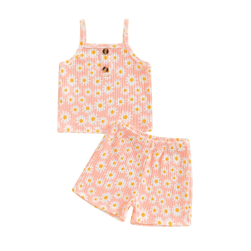 Daisy Print Baby Girls Summer Outfit - 2 Piece Set 1-5T