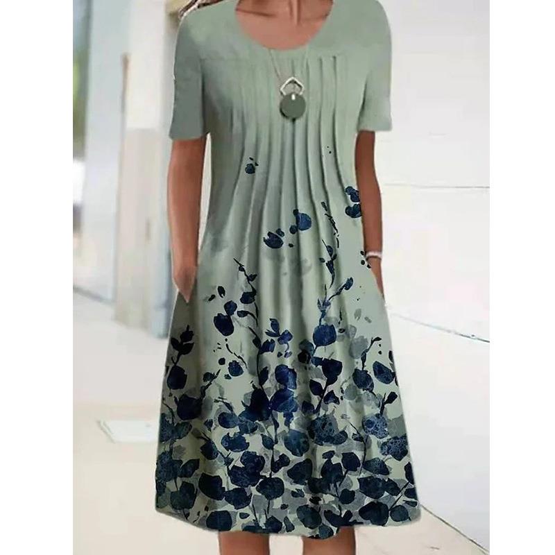 Floral Summer Dress Women O-neck Short Sleeve Fashion
