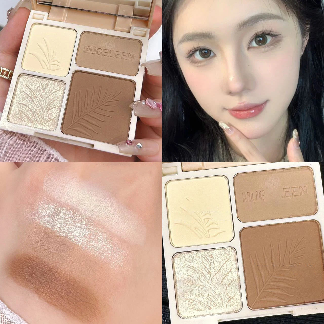 Matte Highlighter & Bronzer Palette - 4 Colors, Long-Lasting