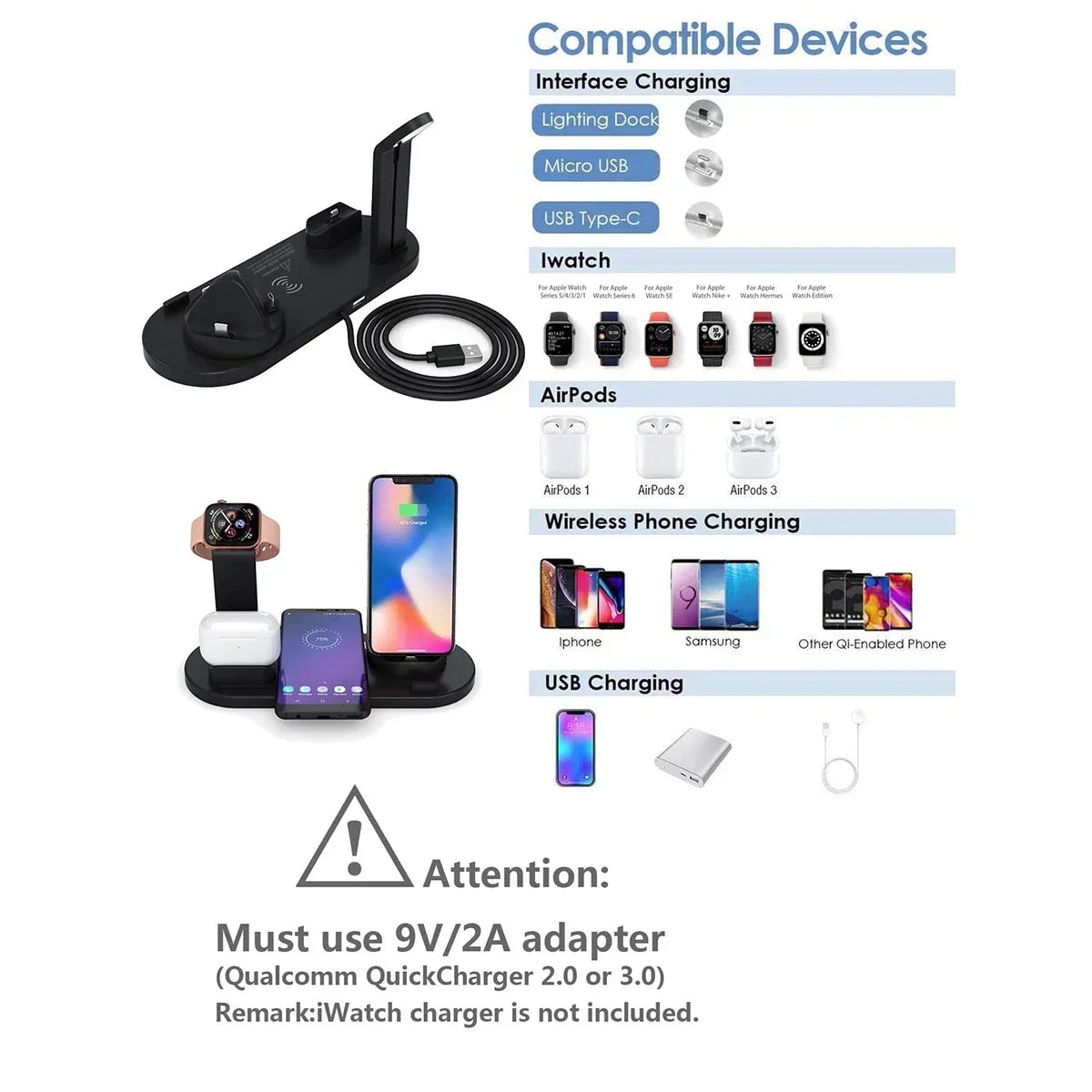 100W Wireless Charger Stand for iPhone & Apple Watch Fast Dock