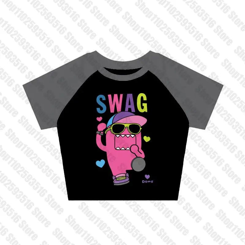 Goth Y2K Crop Tops: Punk Anime Print Grunge T-Shirts