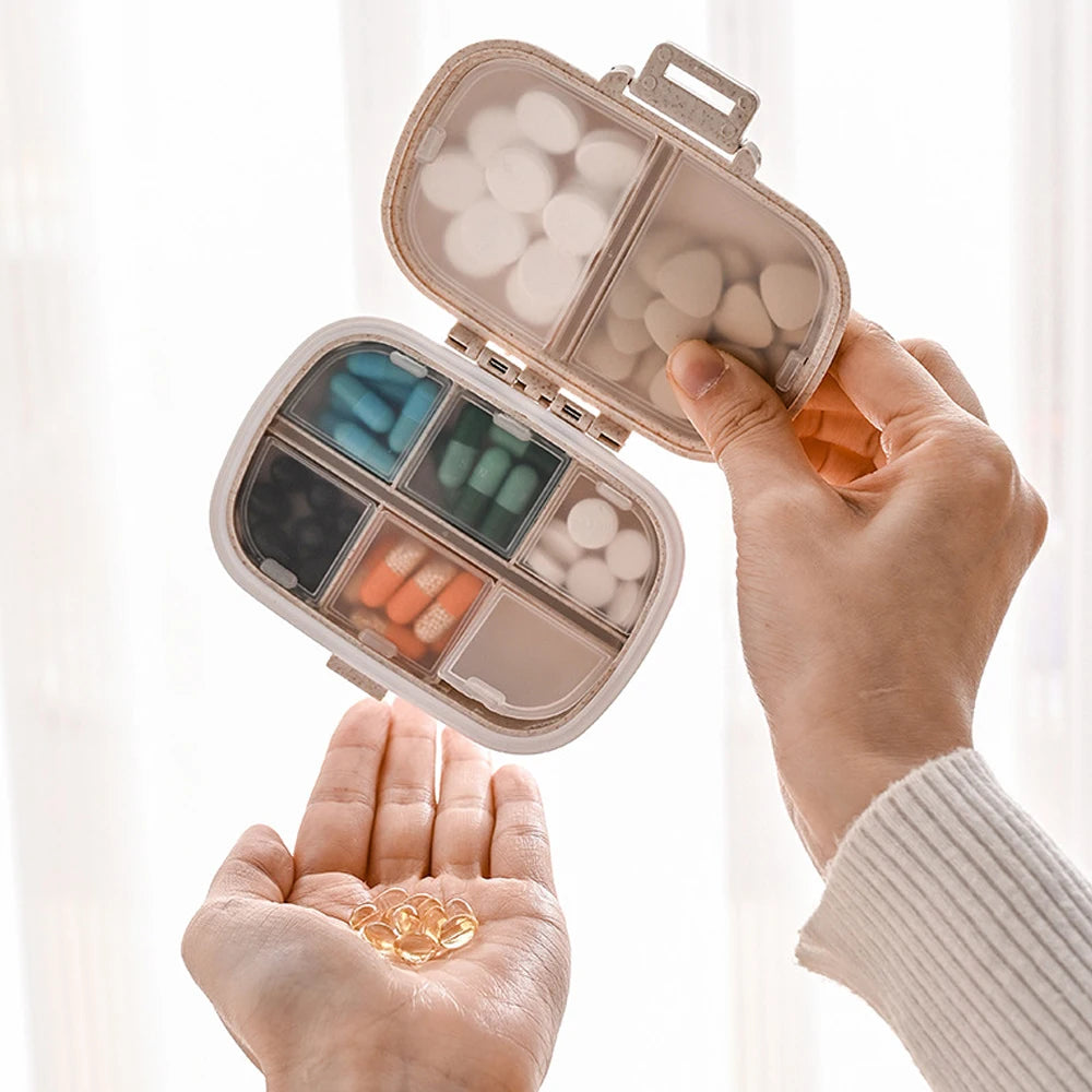 Travel Pill Organizer, 8 Compartments, Moisture-Proof Case