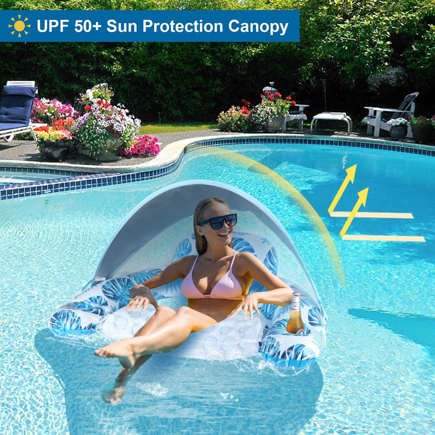 Water Hammock Sunshade Inflatable Lounge Chair for Adults