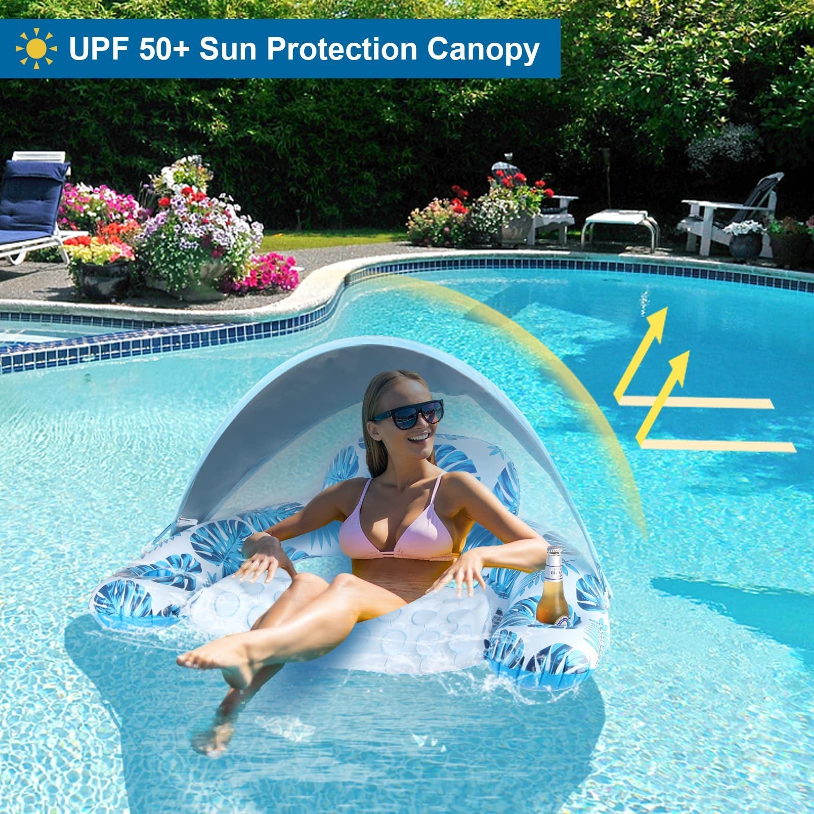 Water Hammock Sunshade Inflatable Lounge Chair for Adults