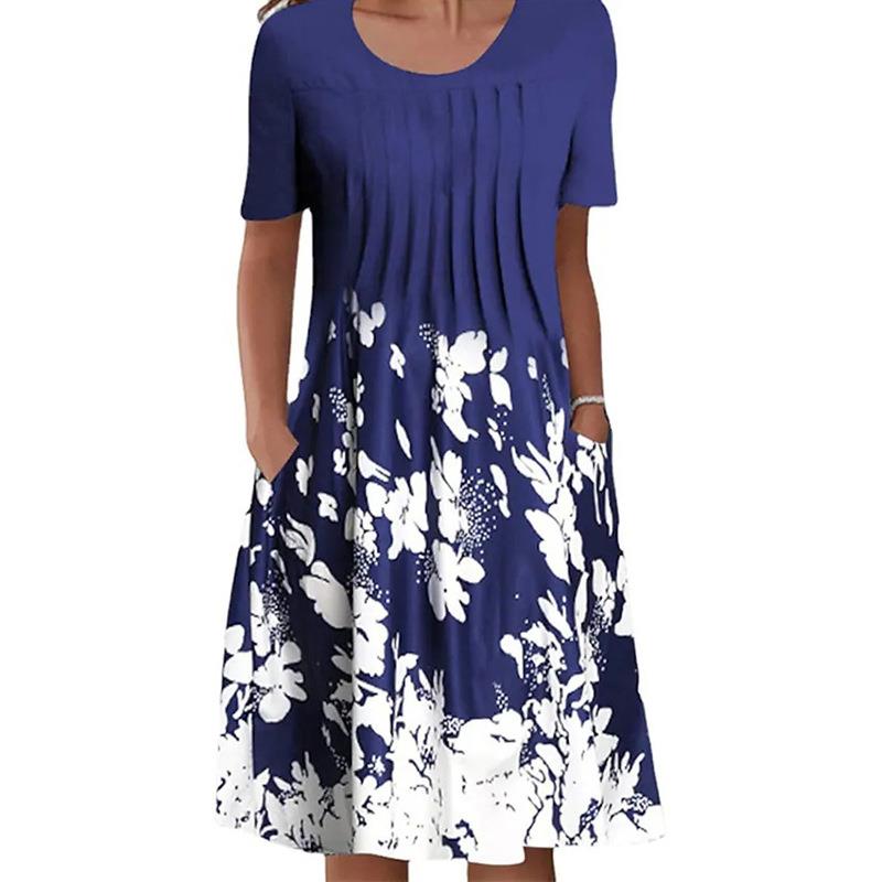 Floral Summer Dress Women O-neck Short Sleeve Fashion