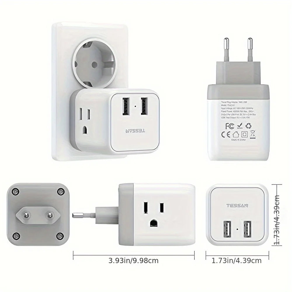 US to Europe Plug Adapter 5-in-1 Travel Adapter by TESSAN