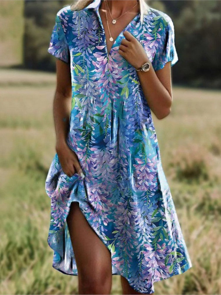 Bohemian V-Neck Long Skirt Dress with Pockets - 2024 Summer