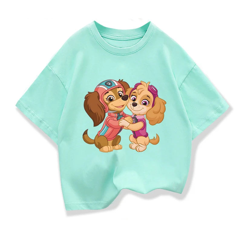 Paw Patrol Girls' Summer Cotton Tees - Fun Cartoon T-Shirts