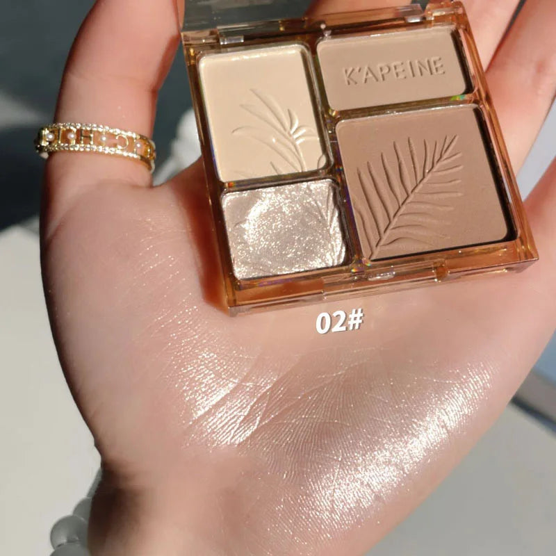 Matte Highlighter & Bronzer Palette - 4 Colors, Long-Lasting